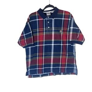 Cinch Men’s Plaid Navy Blue Polo Short Sleeve Shirt Size M Western Preppy